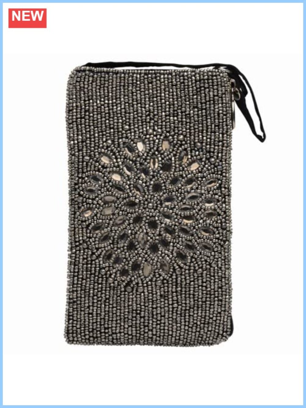 Hand Beaded Floral Crossbody Phone Bag Wristlet India Artisan